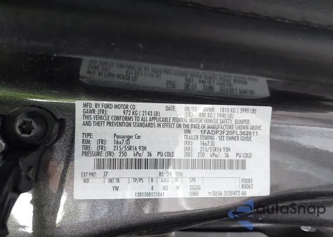 2015 Ford Focus Se z USA, uszkodzony, nr VIN 1FADP3F20FL362611